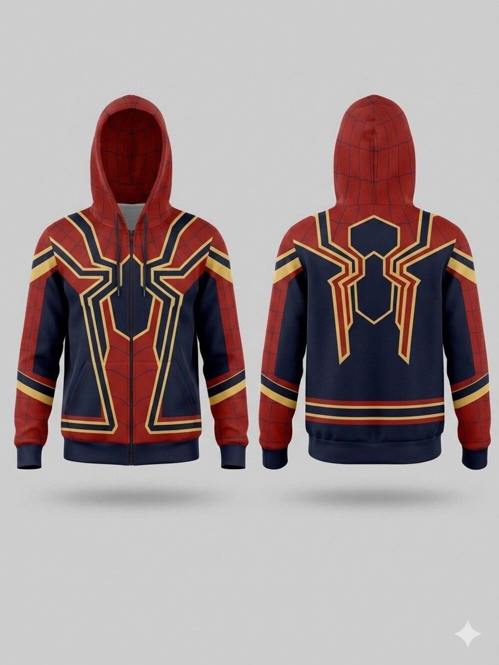 Spider-Man Iron Spider All Over Print Zip Up Hoodie Jacket Marvel Men's Medium